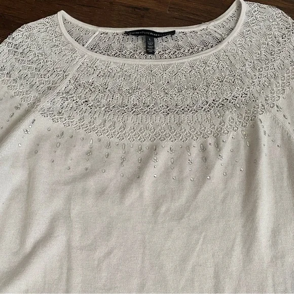 White House Black Market Rhinestone Lace Sweater Large - Picture 4 of 16